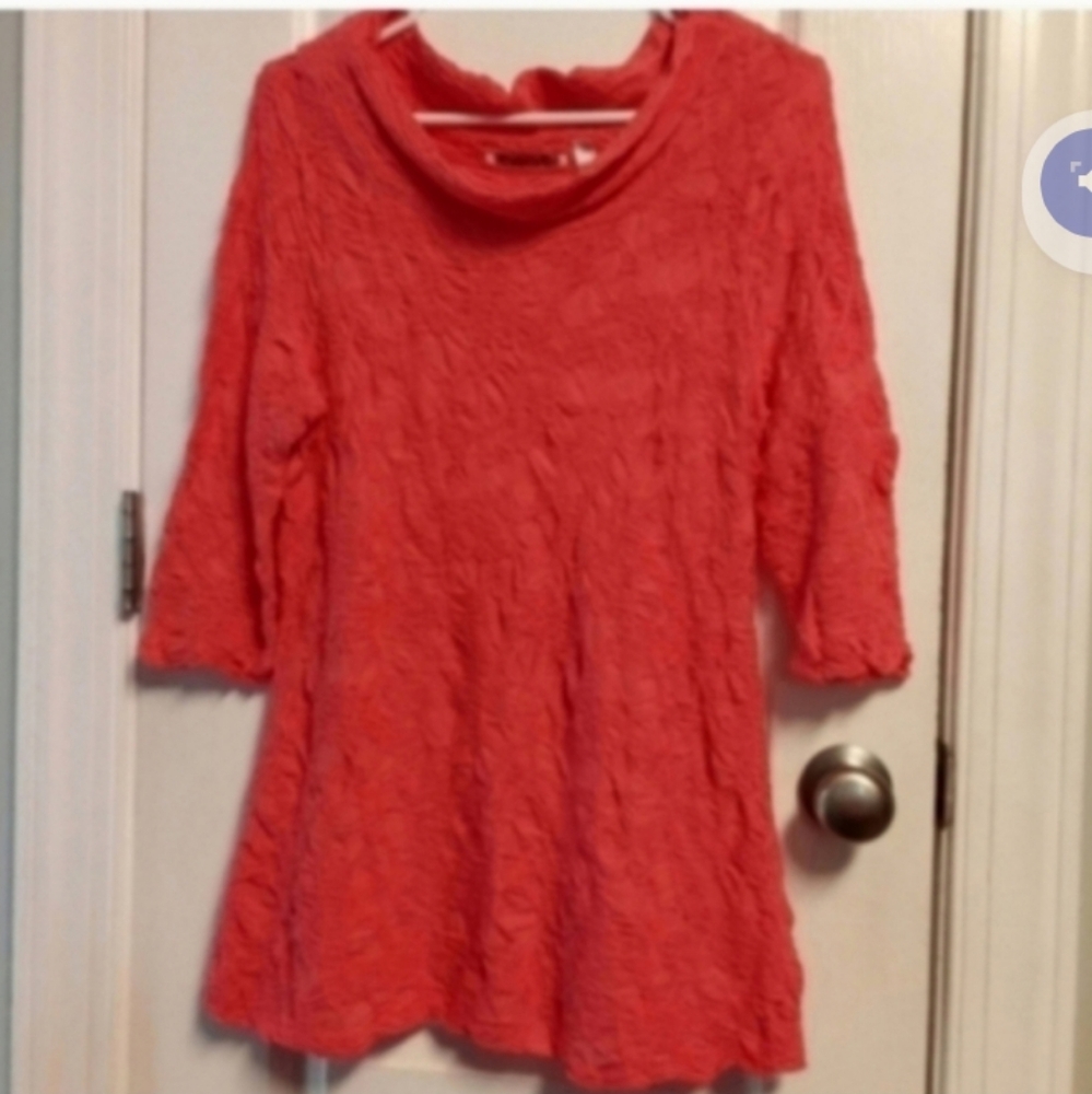 Snoskins Coral Textured Tunic 3/4 Sleeve Women's L Career Office Dressy Spring
